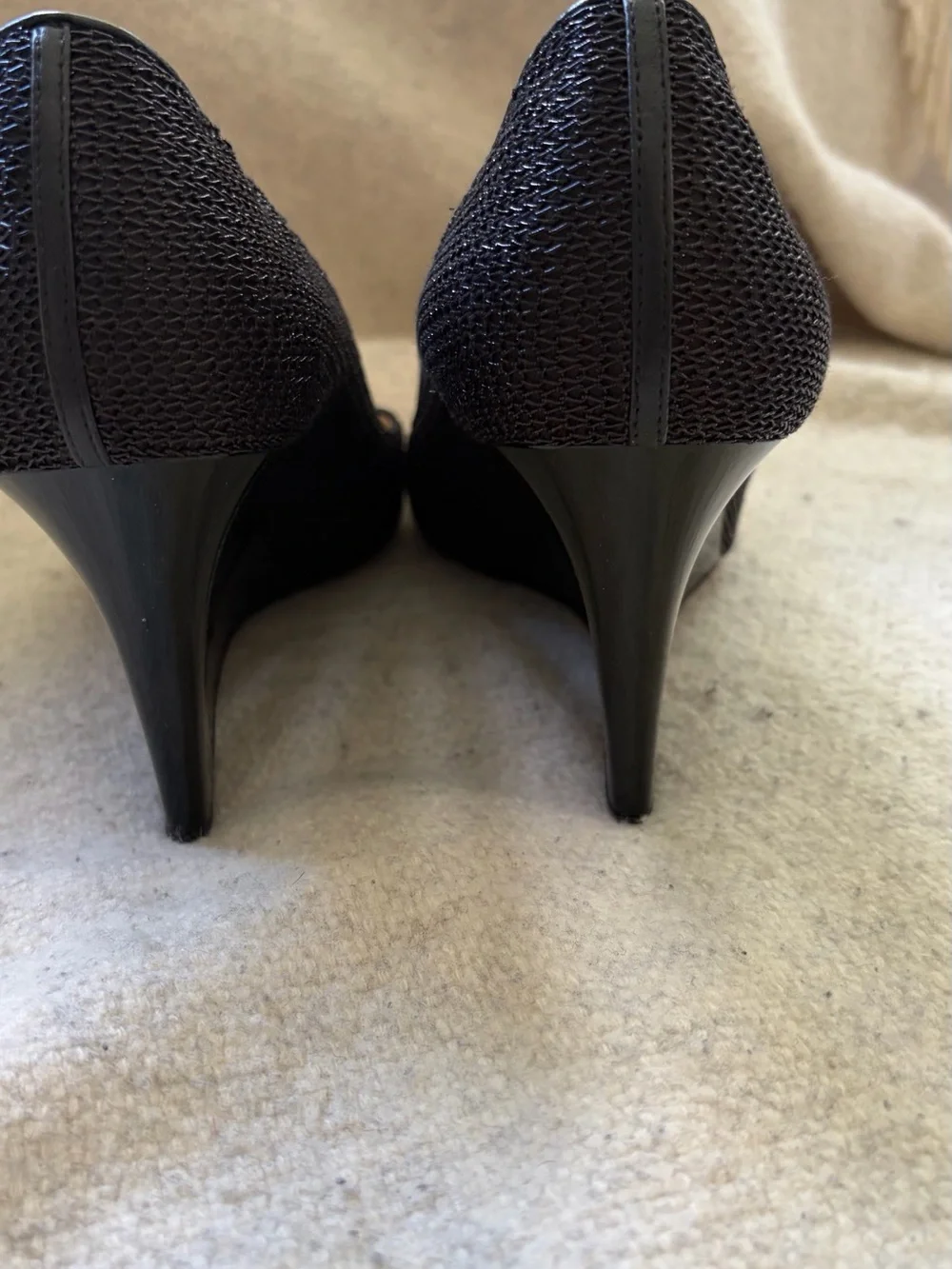 Jimmy Choo Black Open-Toe Wedge Pumps